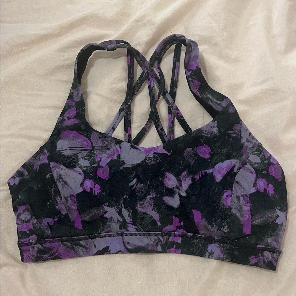 lululemon athletica Black and Purple Floral Strappy Sports Bra